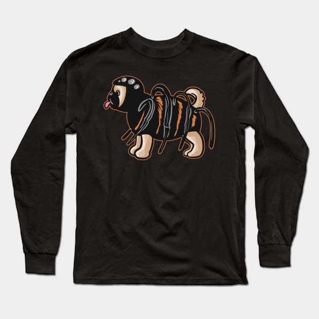 Dog Pug Puppy dresses as a giant Spider for Long Sleeve T-Shirt by SinBle